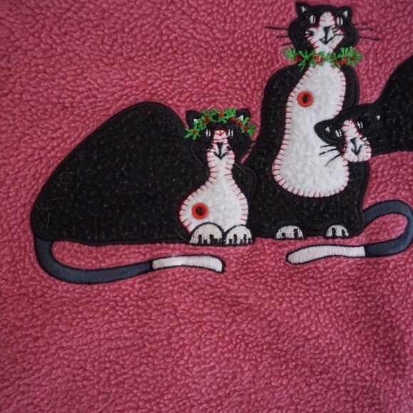 Vintage Jenny Buchanan Rosy Fleece Cat Embroidered Sweater Pink Grandmacore M - Picture 9 of 11